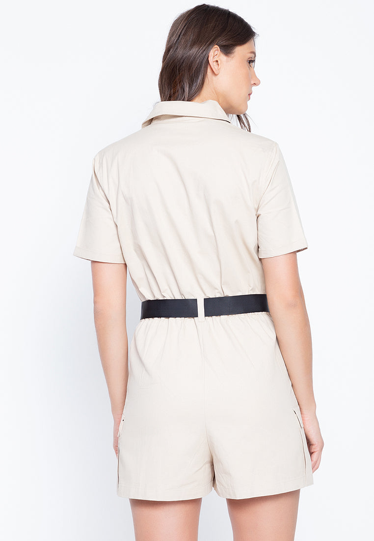Turn Down  Solid Fashion Cargo Jumpsuit